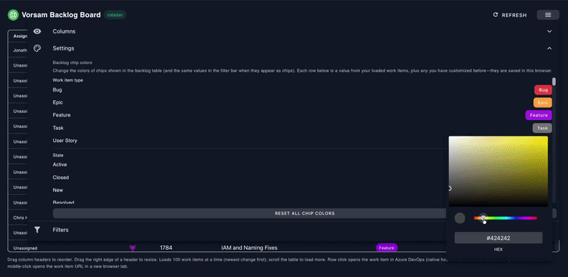 Step 4: chip color settings